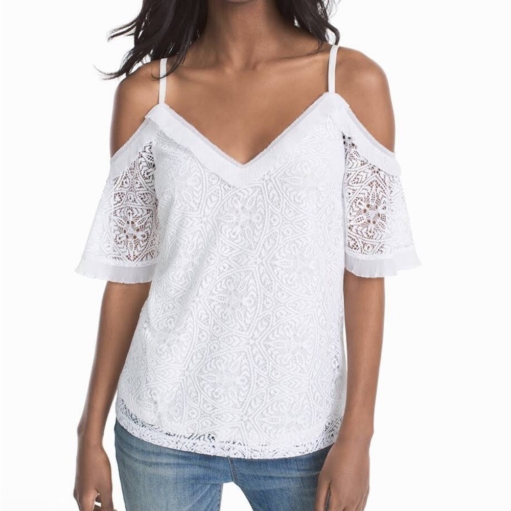 Women’s White Cold-Shoulder Lace Top